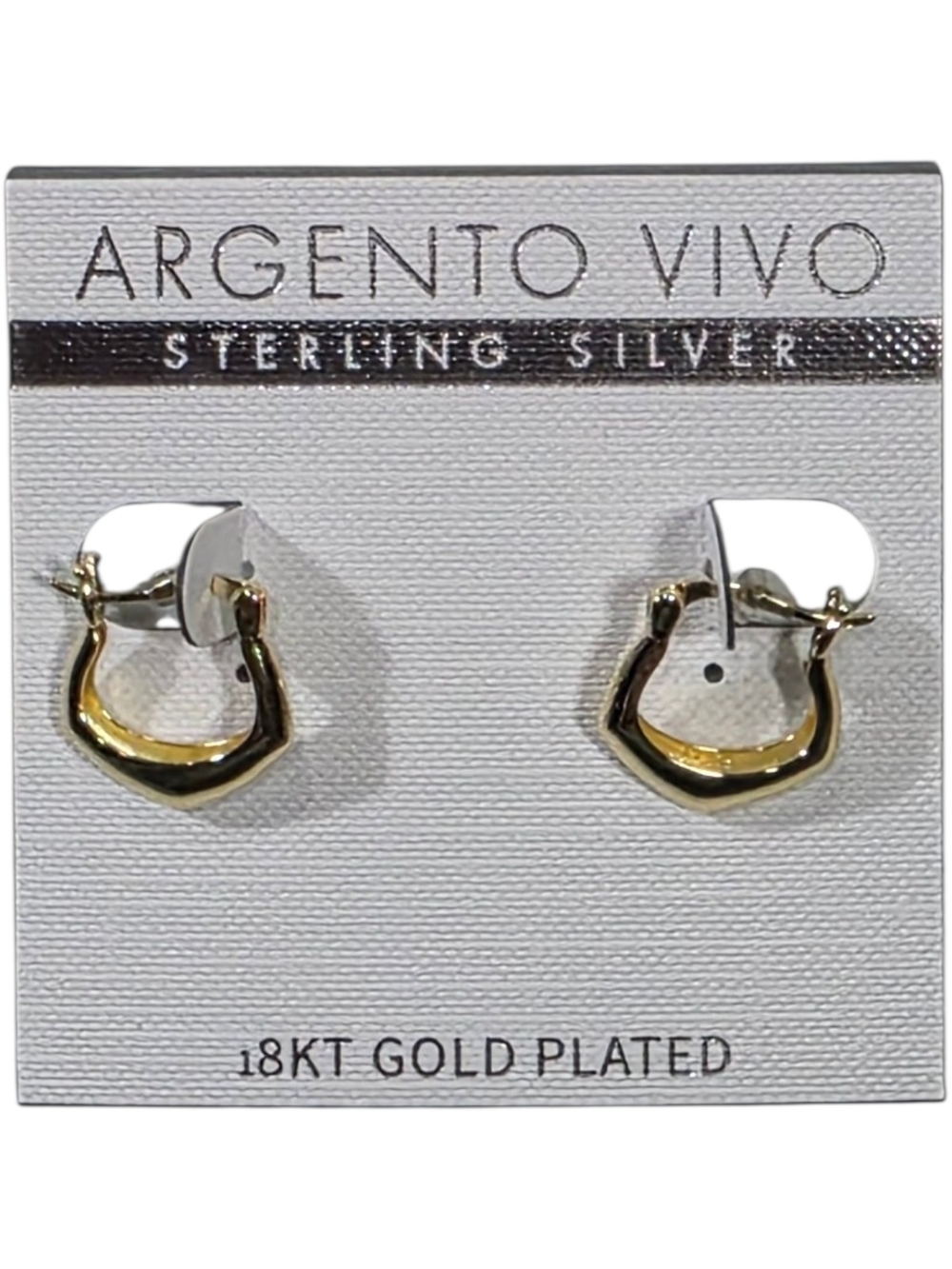 Argento Vivo Sterling Silver 18KT Gold Plated Huggie Hoop Earrings NWT Geometric - Picture 2 of 5